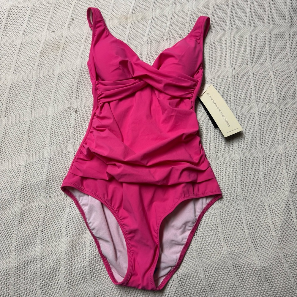 Profile by Gottex one Piece Swimsuit Size 6 Pink Ruched Adjustable Straps